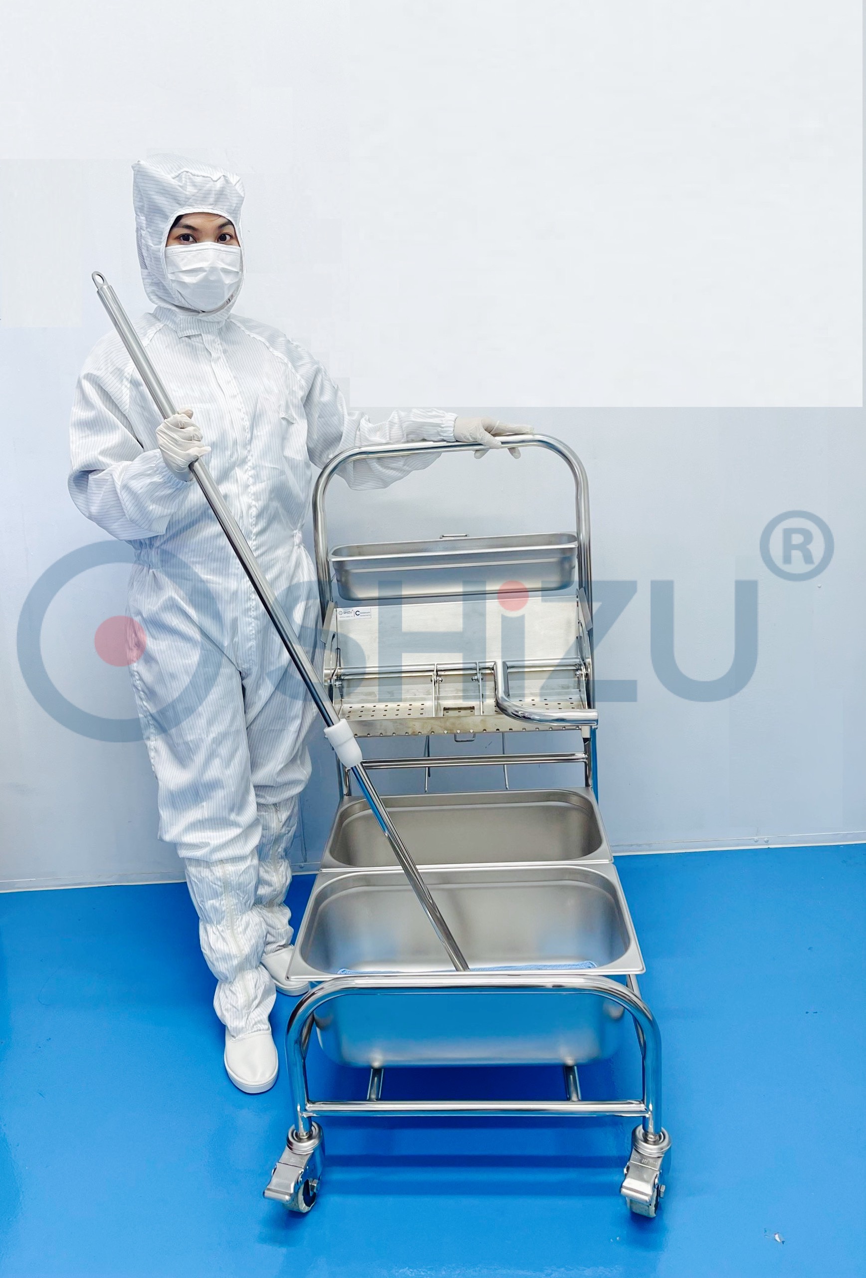 Xe đẩy vệ sinh phòng sạch 3 ngăn GMP | SHiZU CLEANROOM