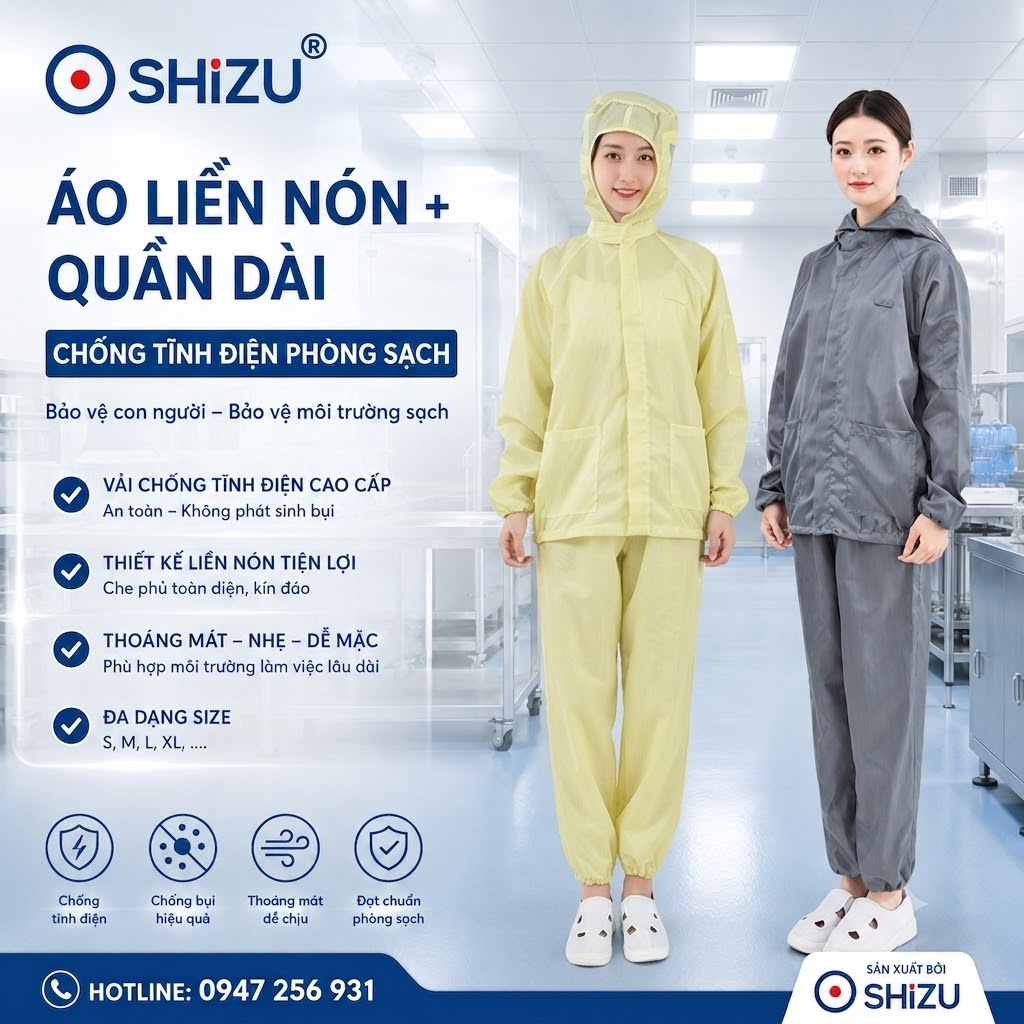 Áo liền nón phòng sạch & Quần dài chống tĩnh điện | SHiZU CLEANROOM
