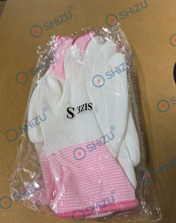 Găng tay PU phủ lòng bàn tay Phòng sạch có size S có cổ tay màu hồng