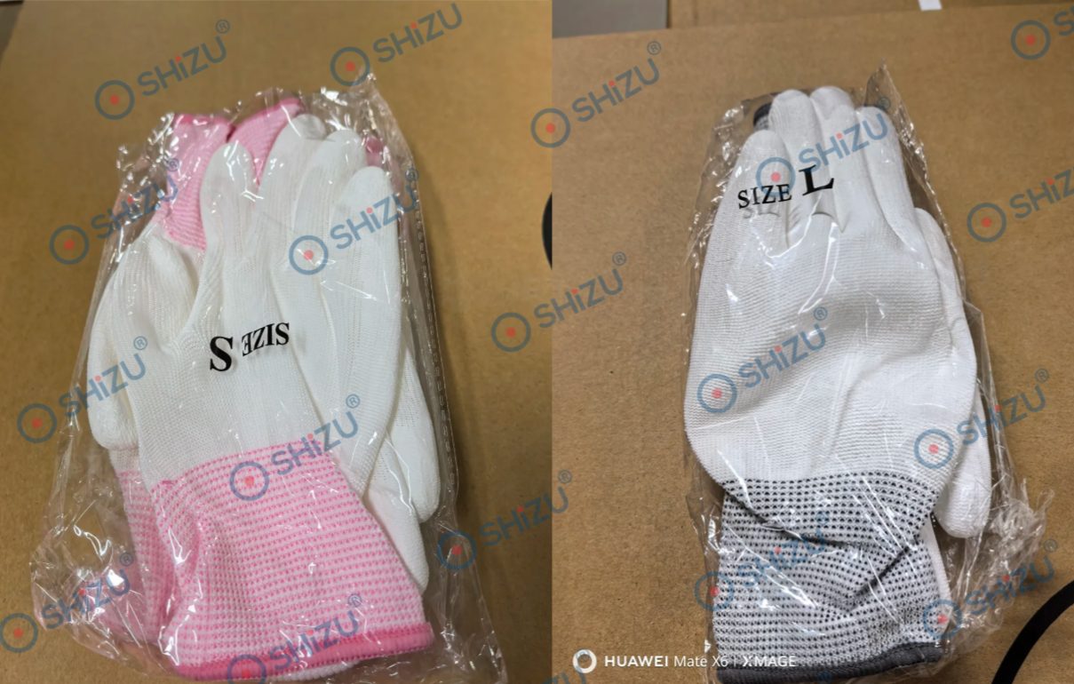 Găng tay PU phủ lòng bàn tay Phòng sạch có size S, M, L với cổ tay màu khác nhau