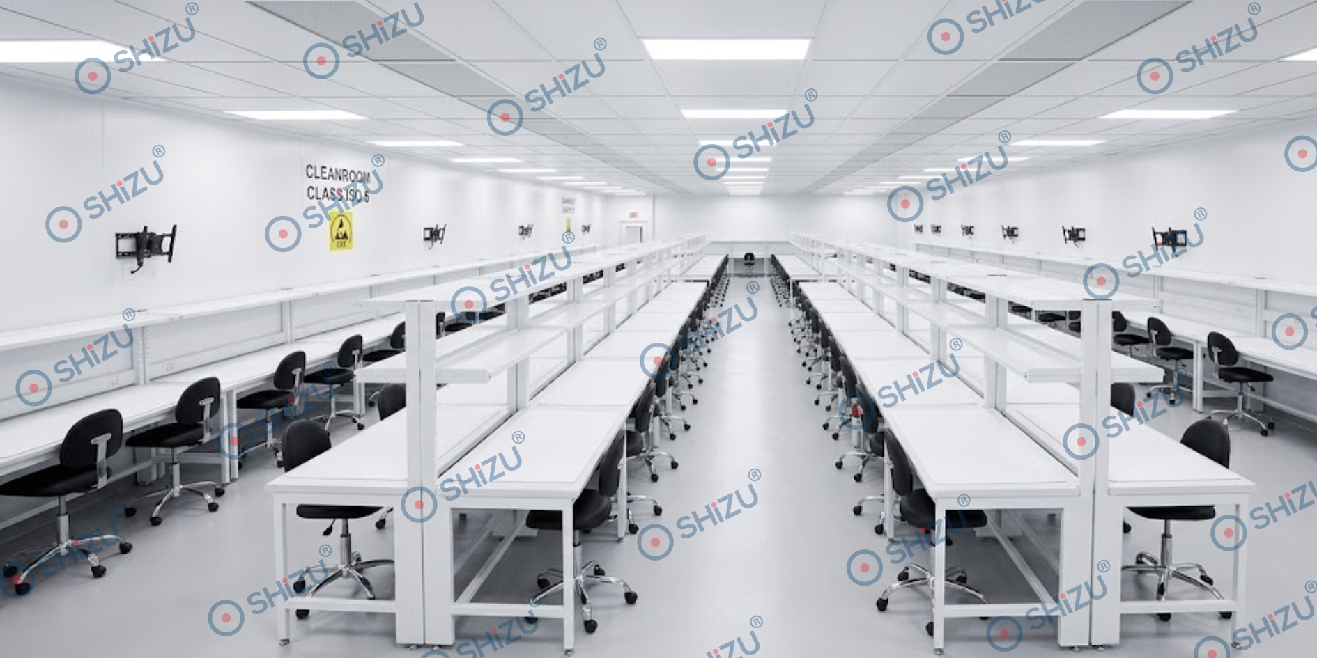 Ghế chống tĩnh điện phòng sạch ESD SHiZU kết hợp cùng bàn thí nghiệm SHiZU sản xuất