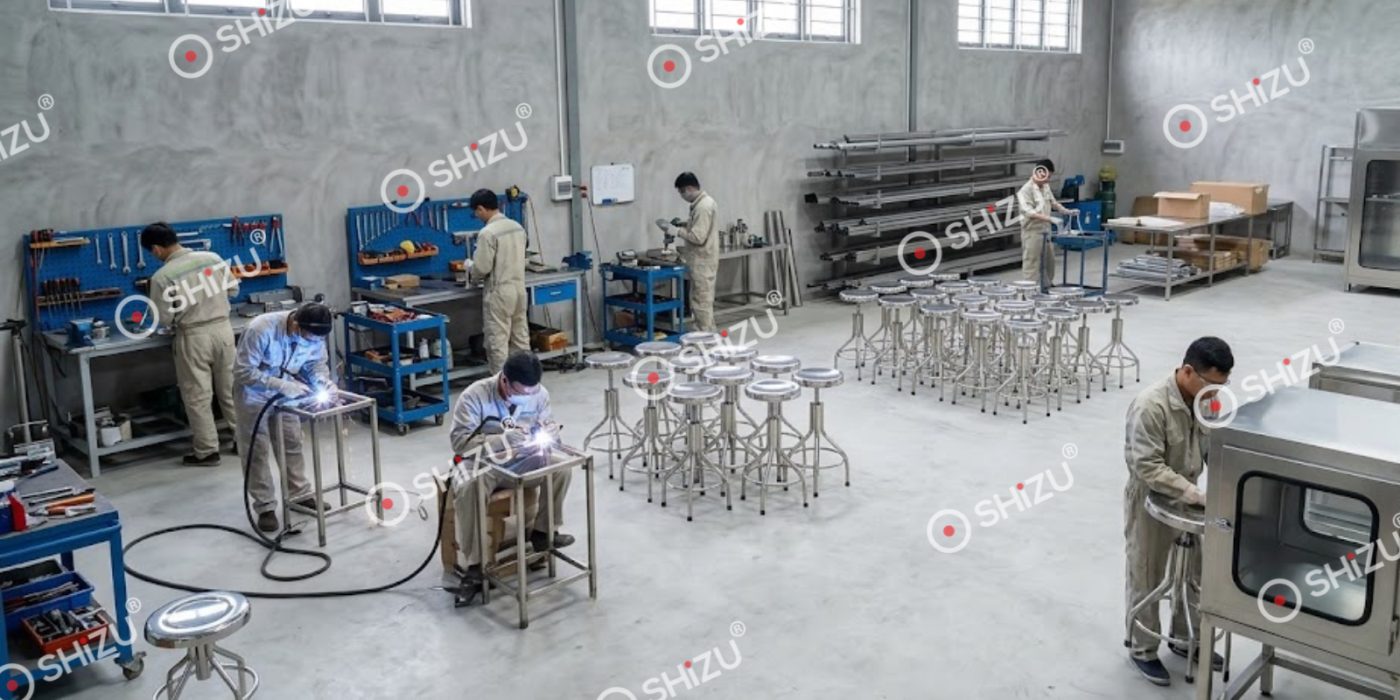 Ghế đôn inox phòng thí nghiệm có vòng để chân | SHiZU CLEANROOM
