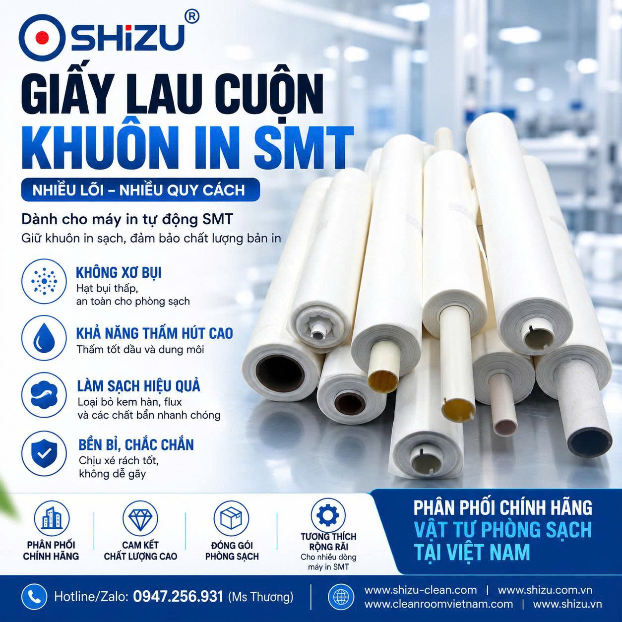 Cuộn lau stencil máy in SMT do SHiZU phân phối tại Việt Nam