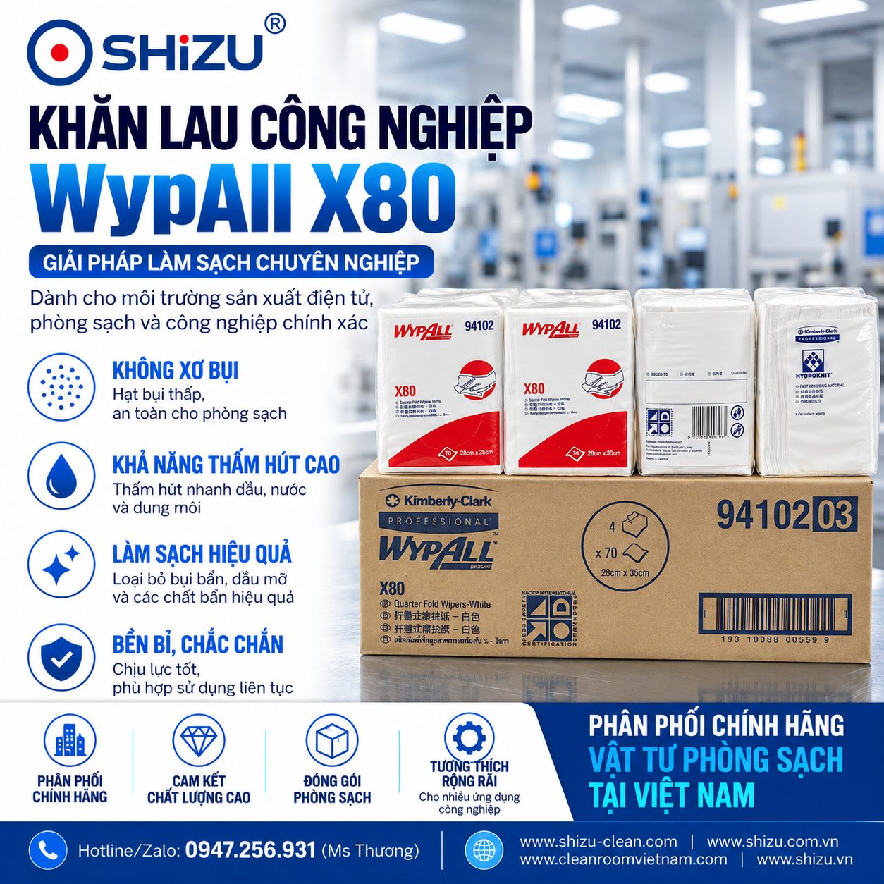 Giấy thấm dầu WypAll X80 mã 94102 và hình thùng đóng gói
