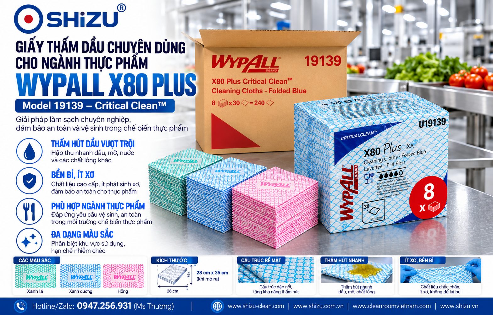 Giấy thấm dầu WypAll X80 Plus 19139 với gói xanh dương và thùng mã 19139