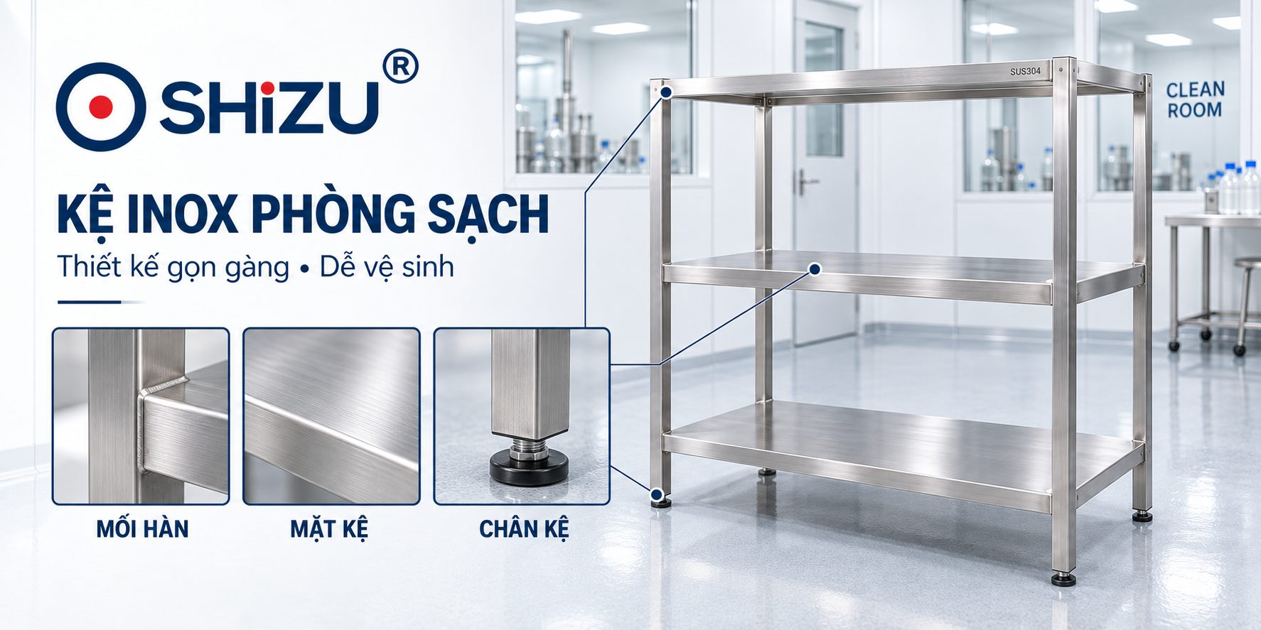 Nghiệm thu kệ inox phòng sạch tại xưởng SHiZU