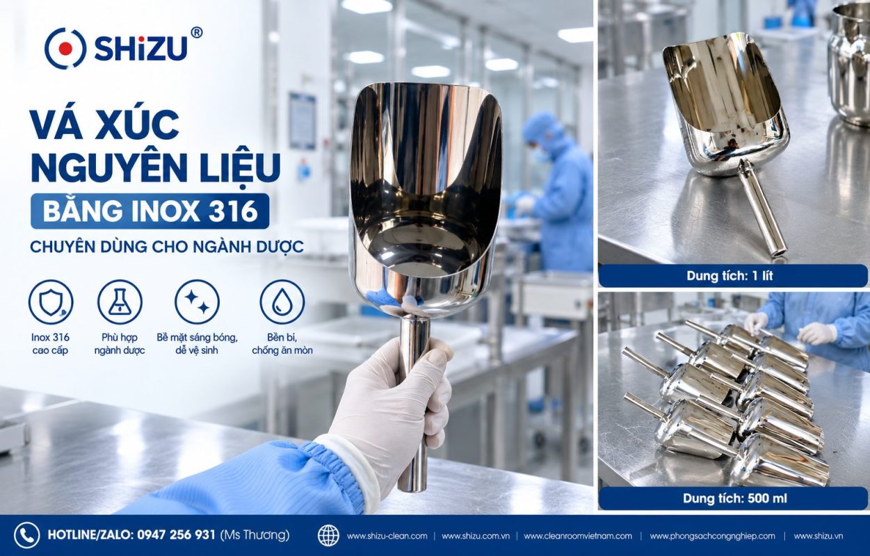 Vá xúc inox 316 ngành Dược SHiZU dùng lấy và cấp phát nguyên liệu