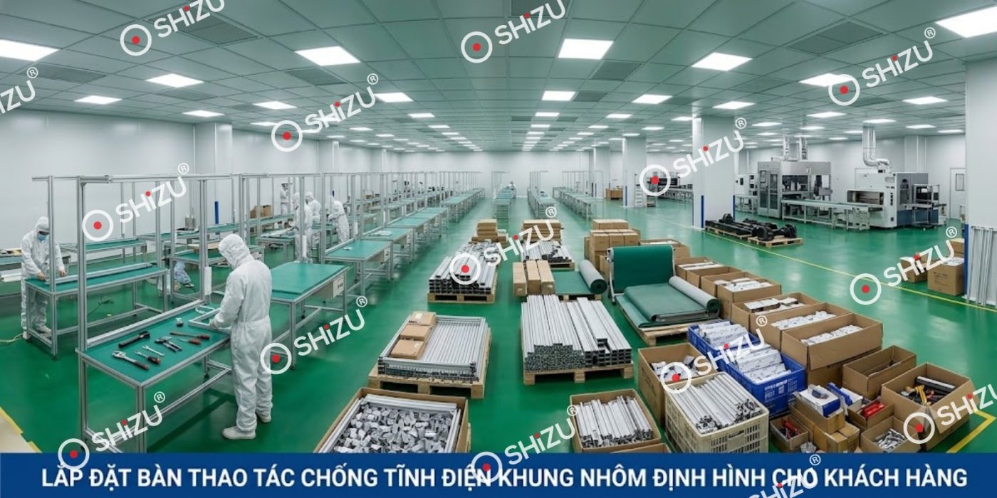 Bàn thao tác chống tĩnh điện khung nhôm định hình | SHiZU CLEANROOM
