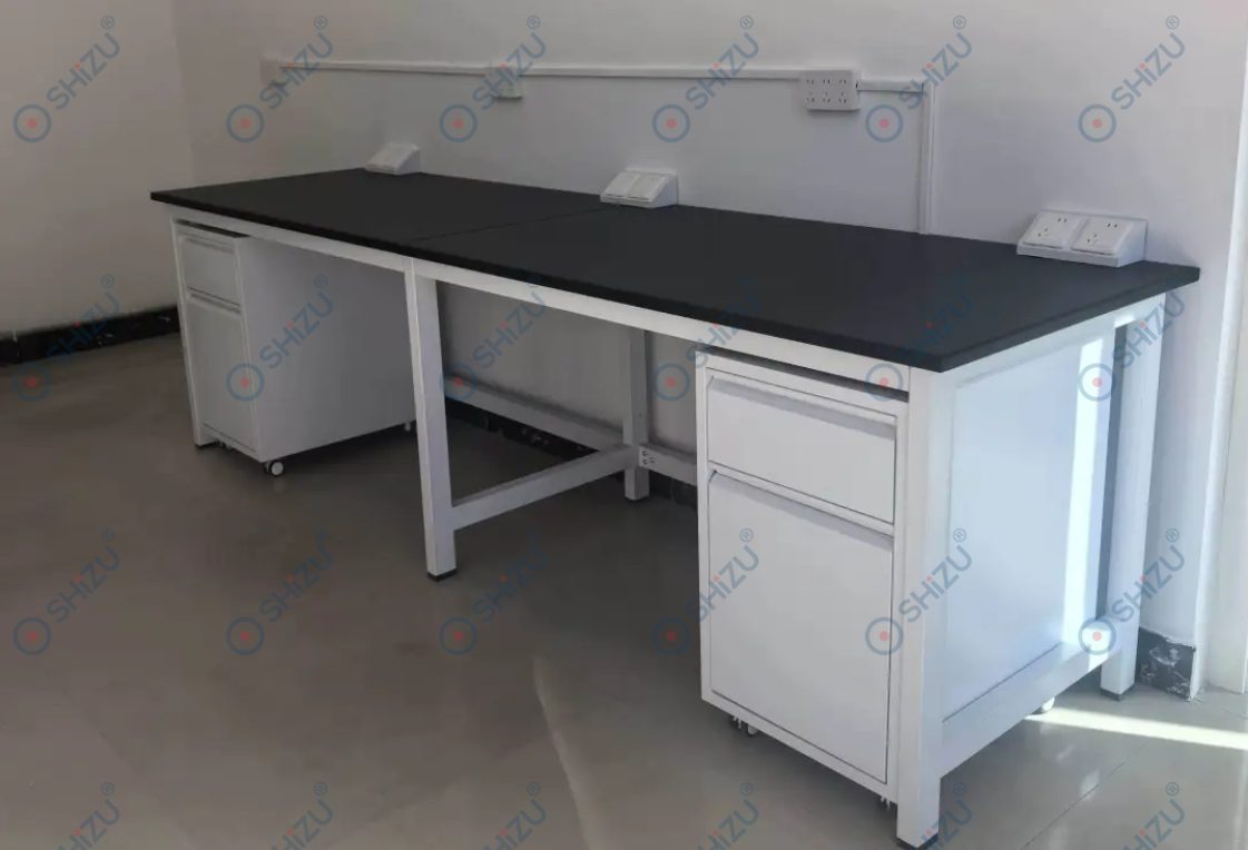 Bàn thí nghiệm áp tường với tủ dưới di động