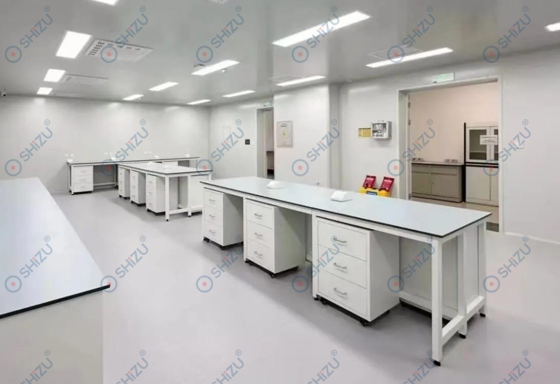 Hệ bàn thí nghiệm kết hợp hộc tủ và khoảng ngồi