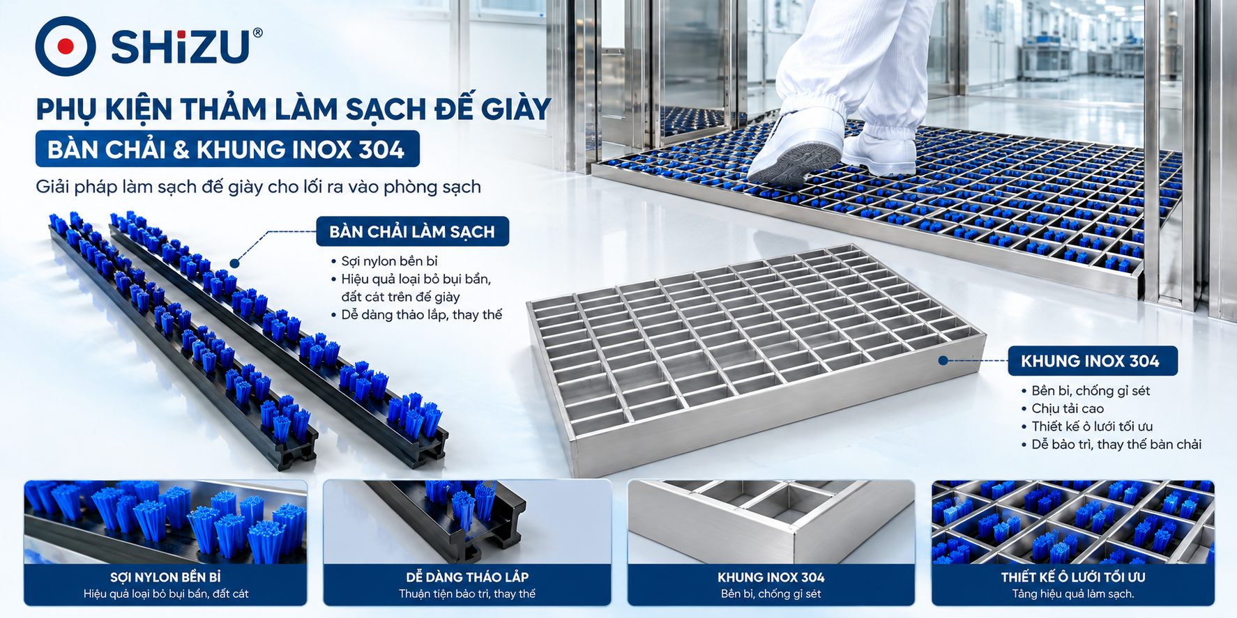 Bàn chải và khung đỡ cần đối chiếu khi thử giải pháp làm sạch bánh xe