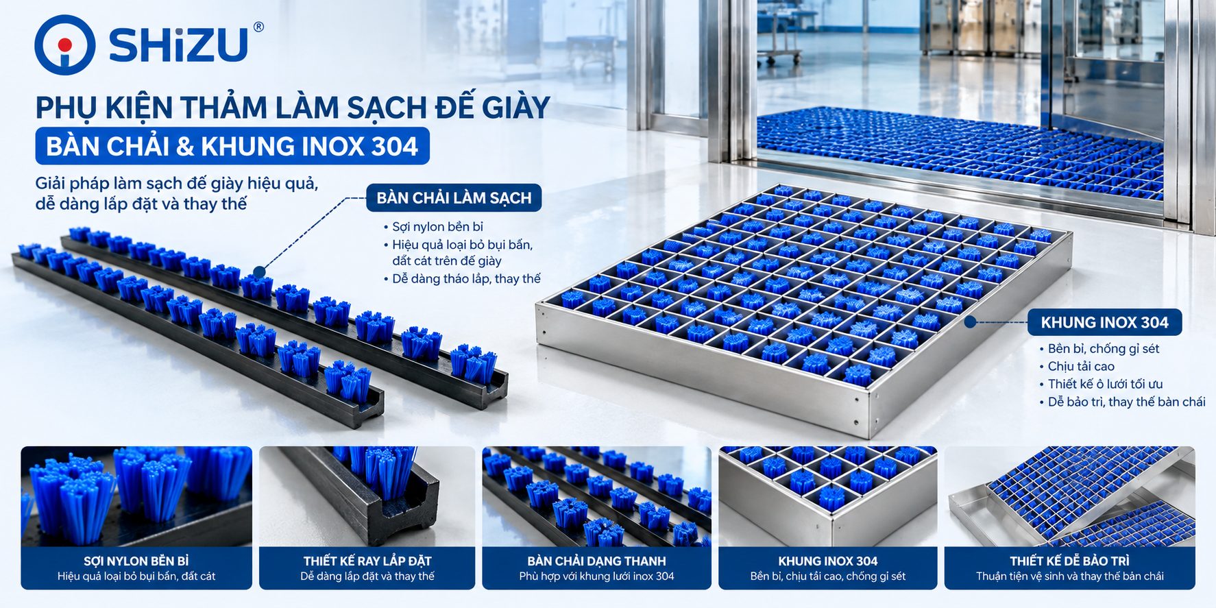 Cụm bàn chải tháo lắp để kiểm tra vệ sinh và bảo trì