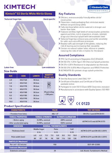 Găng tay vô trùng Kimtech G3 Sterile White Nitrile Gloves
