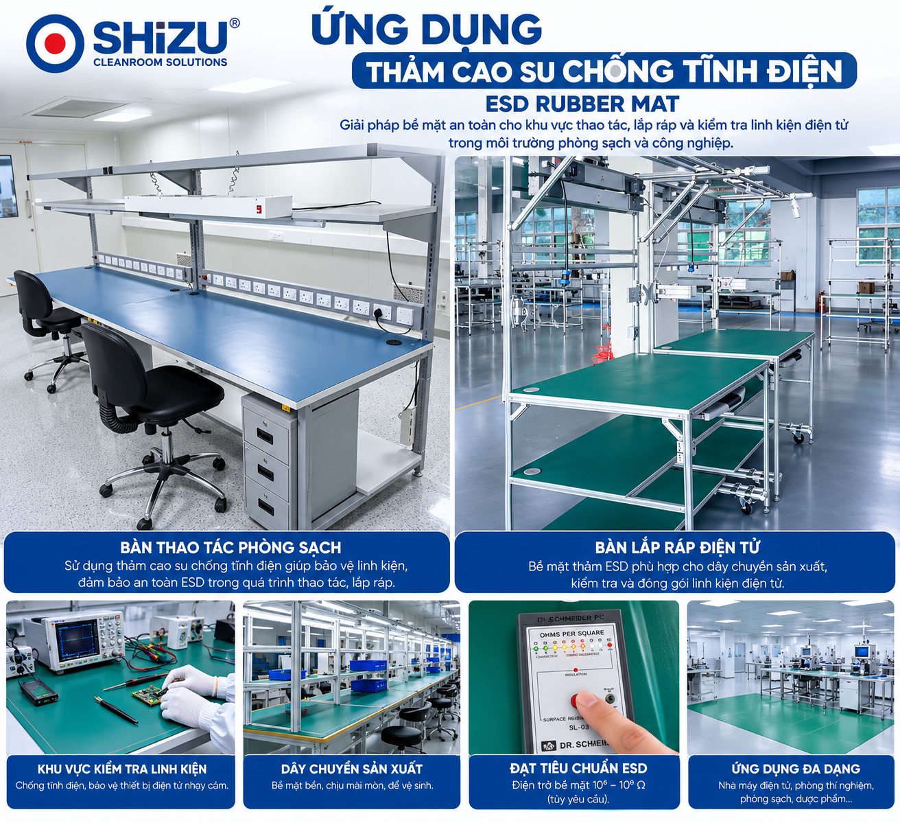 Bàn lắp ráp và bàn kiểm tra linh kiện có bề mặt thảm ESD